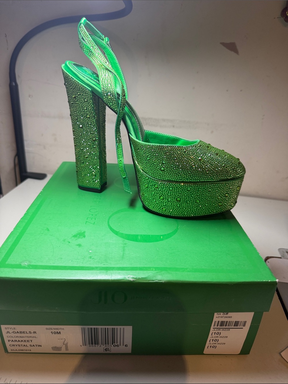 Jennifer Lopez Parakeet Crystal Platform Slingbacks